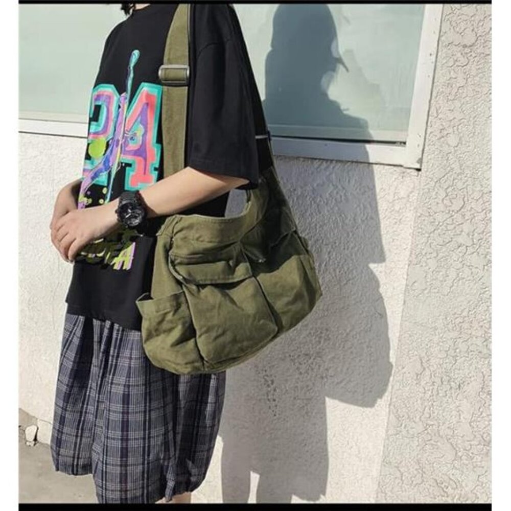 Large Messenger Bag Canvas Crossbody Shoulder Tote With Multiple Pockets - Picture 2 of 6